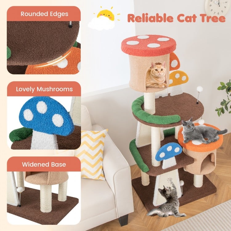 4-In-1 Cat Tree with 2 Condos and Platforms for Indoors-Multicolor