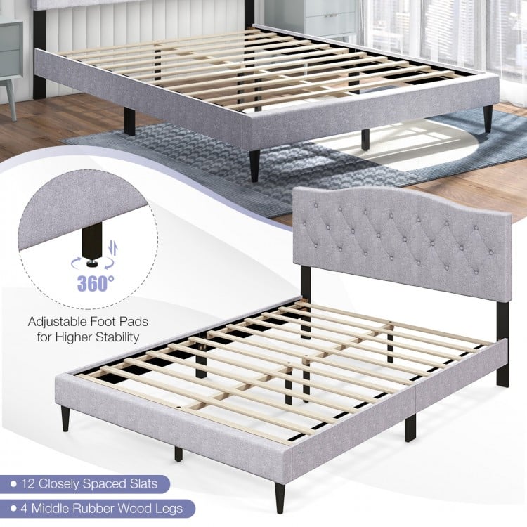 Queen Size Upholstered Platform Bed with Button Tufted Headboard-Queen Size