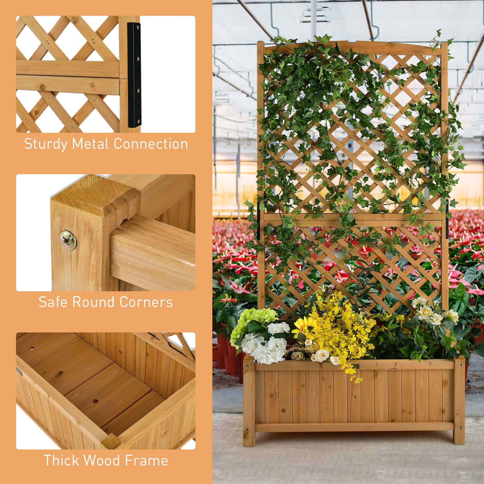 Giantex Planter Raised Bed with Trellis, 71inch Wooden Garden Bed, High Trellis for Plant Flower Climbing Pot 