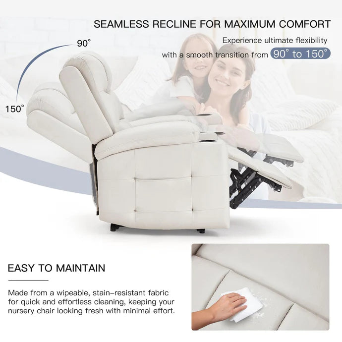 AECOJOY Electric Glider Recliner Nursery Chair with Lumbar Support, Cup Holders & Side Pockets