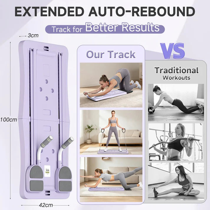 5-in-1 Foldable Pilates Reformer Board with LED Counter | Home Fitness Workout Board with Resistance Bands, Purple or Black