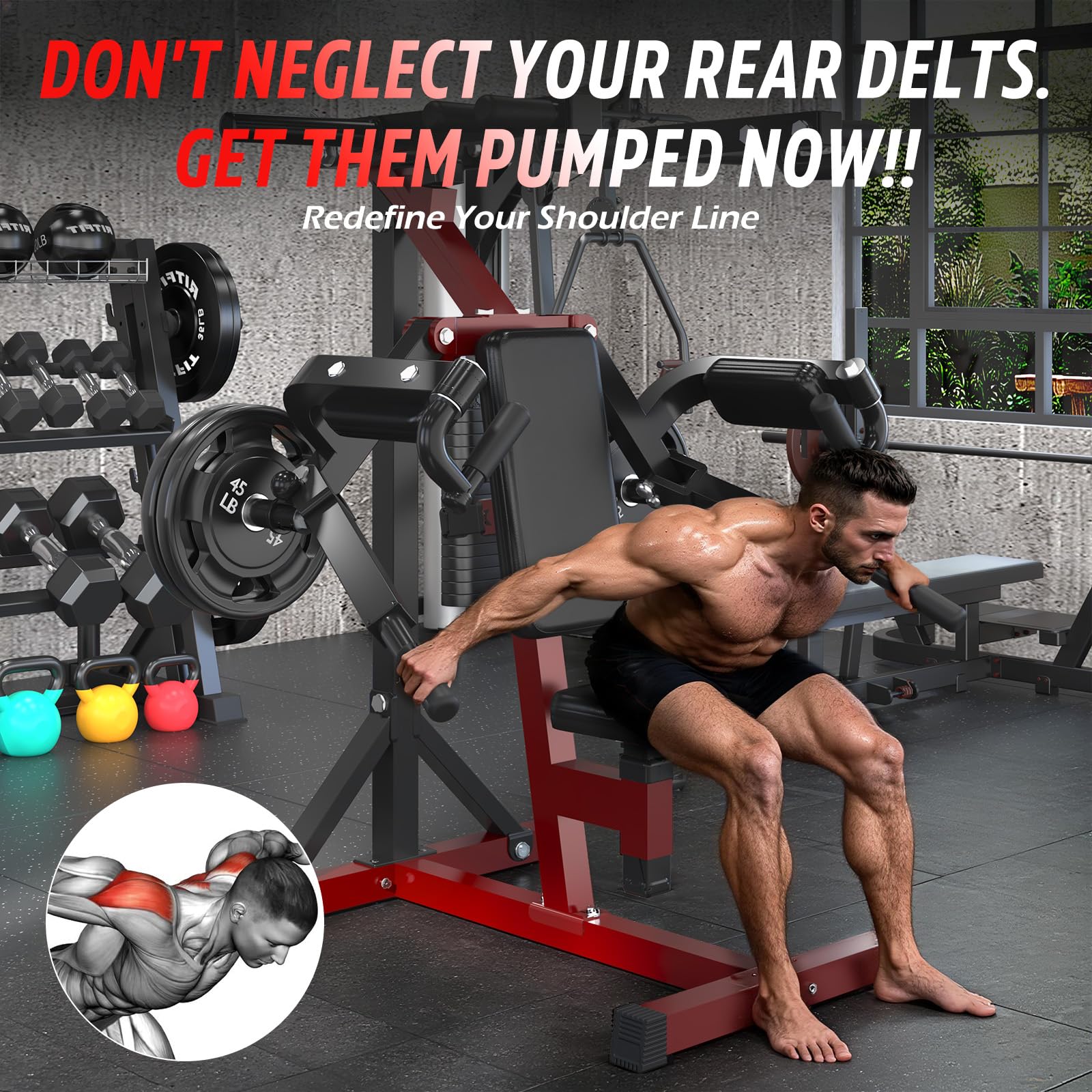 YODOLLA 3-in-1 Shoulder Press & Deltoid Machine – Adjustable Upper Body Workout Trainer (Black/Red)