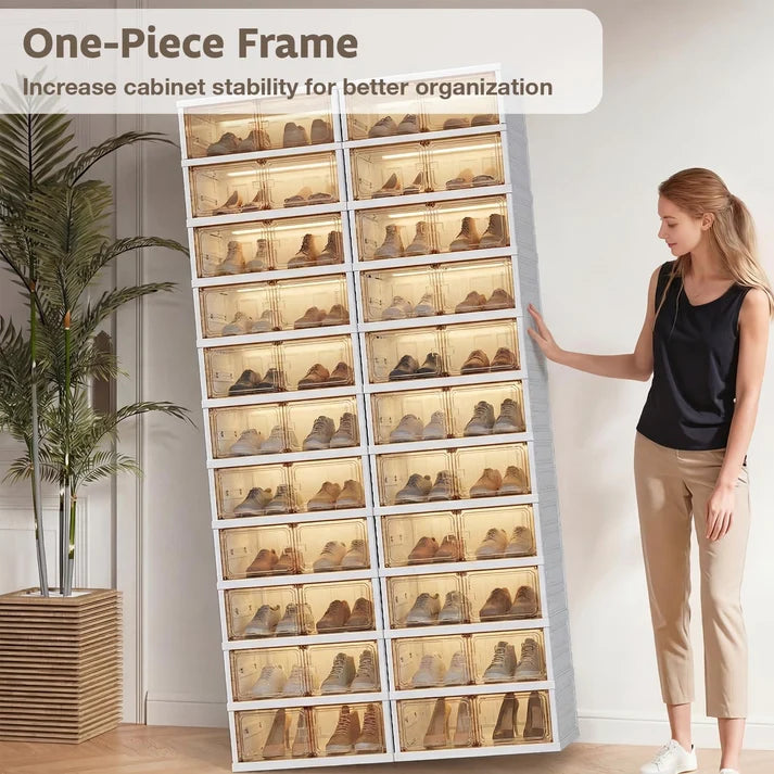 2-Pack 10-Tier Foldable Shoe Rack Organizer – 40 Pairs, Stackable Storage Cabinet with Clear Doors