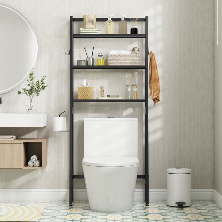 3-Tier Over The Toilet Storage Shelf with Adjustable Bottom Bar-White
