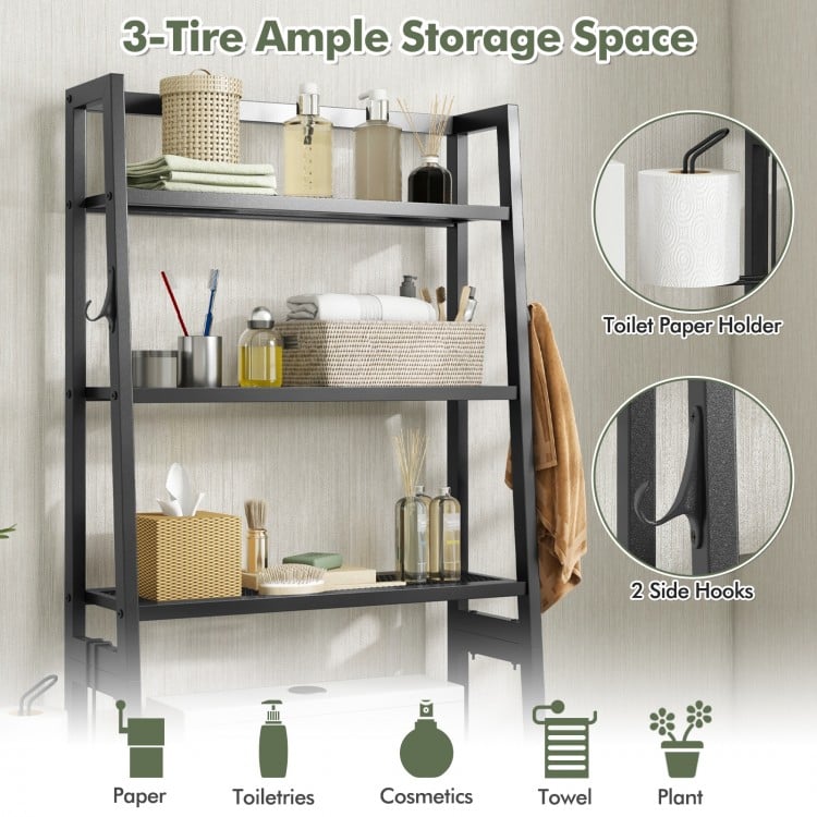 3-Tier Over The Toilet Storage Shelf with Adjustable Bottom Bar-White