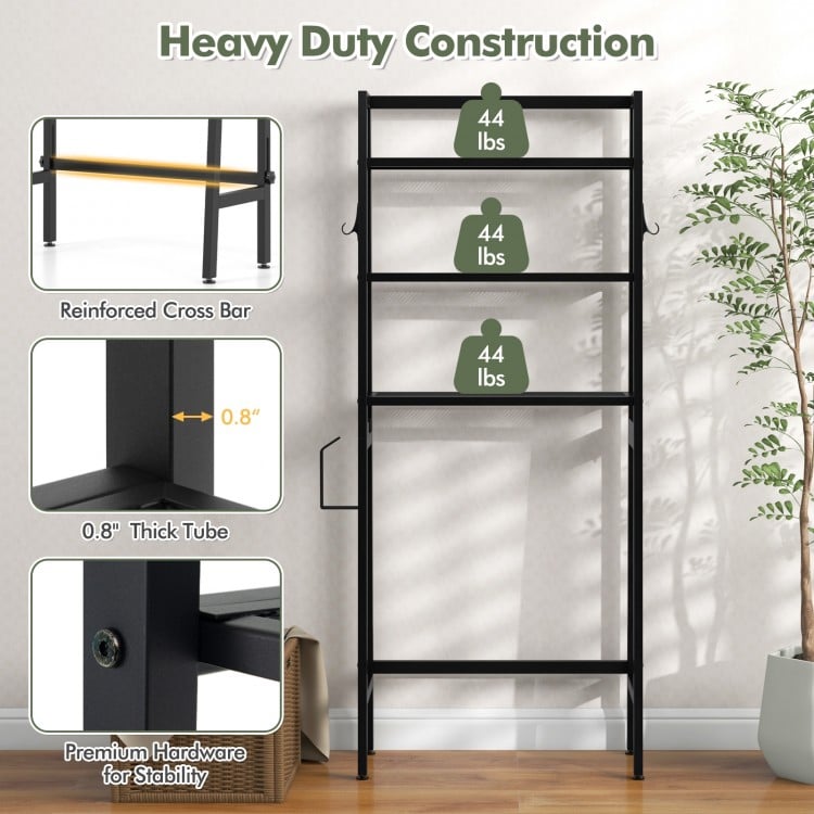 3-Tier Over The Toilet Storage Shelf with Adjustable Bottom Bar-White