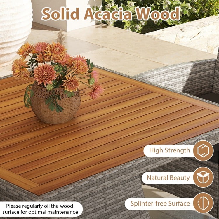 5 Pieces PE Wicker Patio Dining Set Outdoor Acacia Wood Table and Chairs-Black