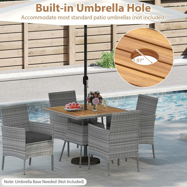 5 Pieces PE Wicker Patio Dining Set Outdoor Acacia Wood Table and Chairs-Black