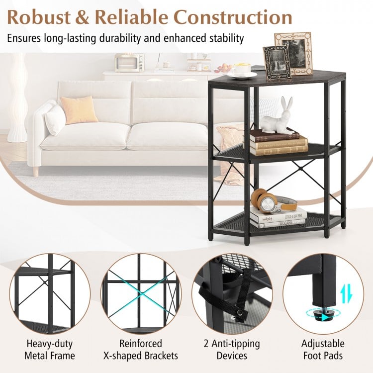 Corner Printer Stand with Power Outlet 3-Tier Storage Rack with Adjustable Shelf-Black