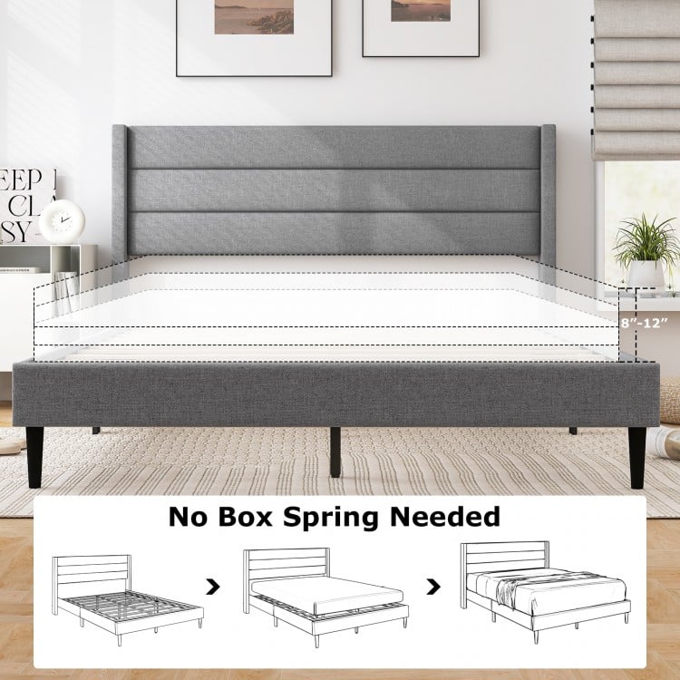 Linen Upholstered Platform Twin/Queen Bed Frame with Wingback Headboard-Queen Size