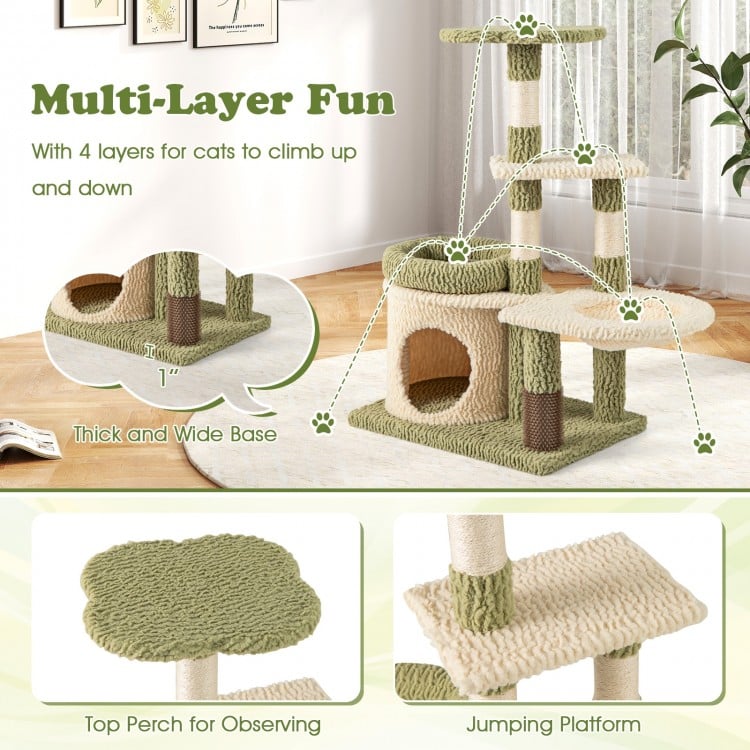 38 Inch Tall Multi-Level Aesthetic Kitten Tower with Condo and Bed-Green