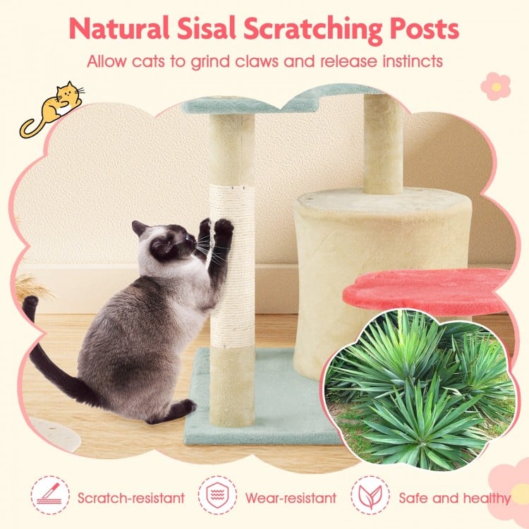 49 Inch Tall Multi-Level Aesthetic Floral Kitten Tower with Flower-Shaped Plush Padded Perch-Multicolor