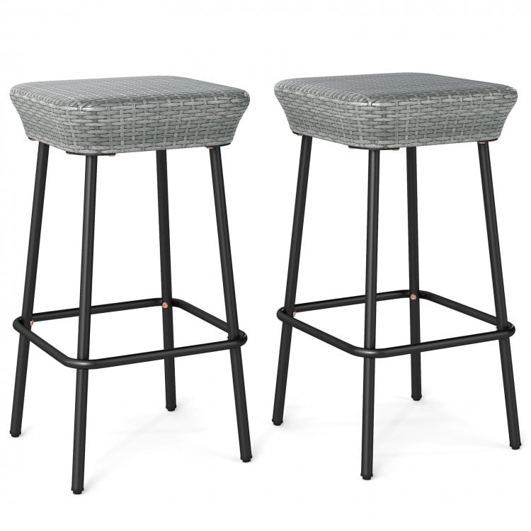 29.5 Inches Patio Bar Stools Set of 2 with Rattan Seat and Footrest