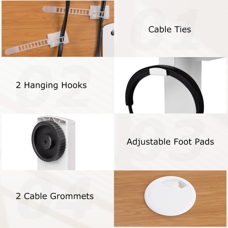 Electric Standing Desk with 3 Memory Height Settings and 2 Hanging Hooks & Cable Management-Natural