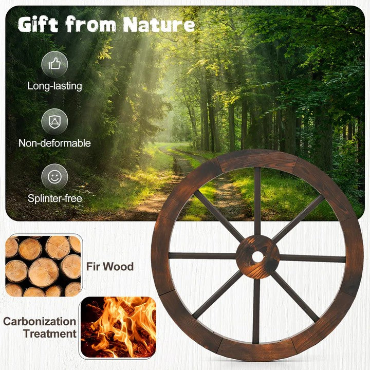 24-Inch Decorative Wooden Wagon Wheel – Carbonized Solid Fir Wood (Set of 2 or 4)