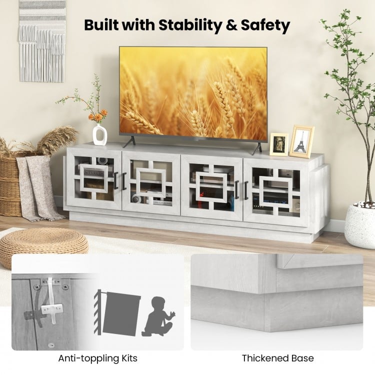 4-Door TV Stand for TVs up to 75 Inch Media Console Table with Adjustable Shelves-Oak