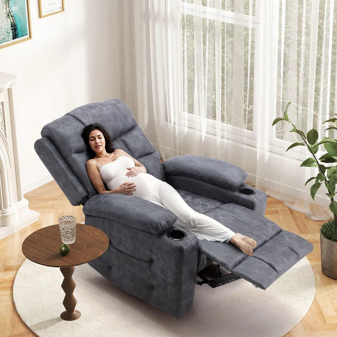 AECOJOY Electric Glider Recliner Nursery Chair with Lumbar Support, Cup Holders & Side Pockets