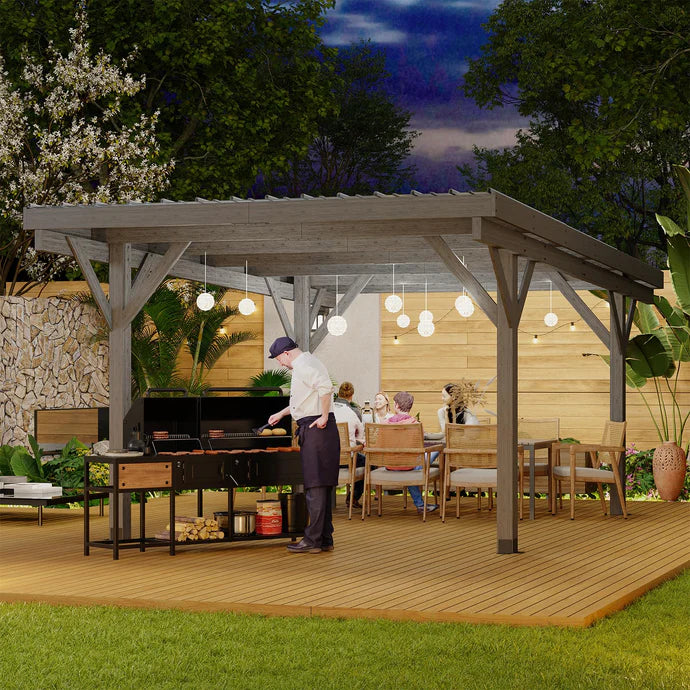 AECOJOY 17ft x 12ft Wooden Gazebo Pavilion / Carport