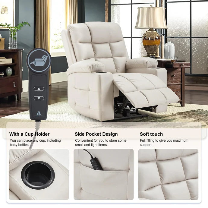AECOJOY Electric Glider Recliner Nursery Chair with Lumbar Support, Cup Holders & Side Pockets