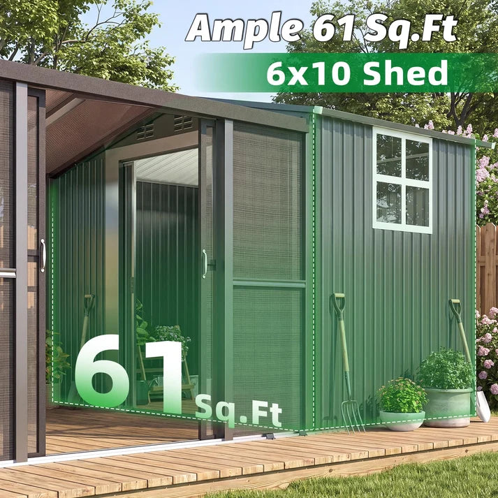 AECOJOY 10x10 Sunroom & 6x10 Storage Shed Combo with Sliding Screen Door