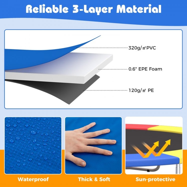 8-16 FT Trampoline Pad Replacement Safety Pad with Fixing Straps (Multicolor)