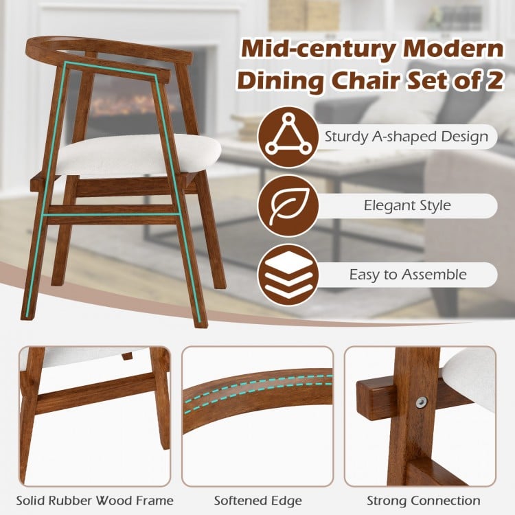 Set of 2 Solid Rubber Wood Dining Room Chairs with Wrap-around Armrest-Walnut