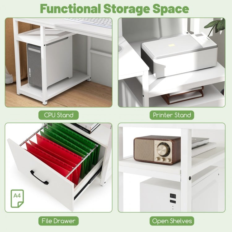 67 Inch Computer Desk with Monitor Stand & File Drawer-White
