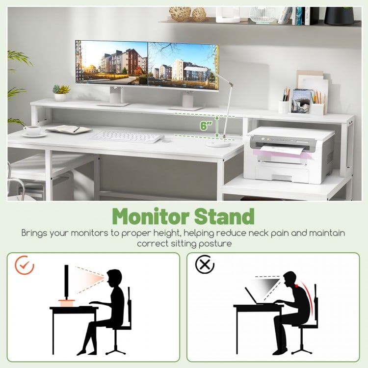 67 Inch Computer Desk with Monitor Stand & File Drawer-White