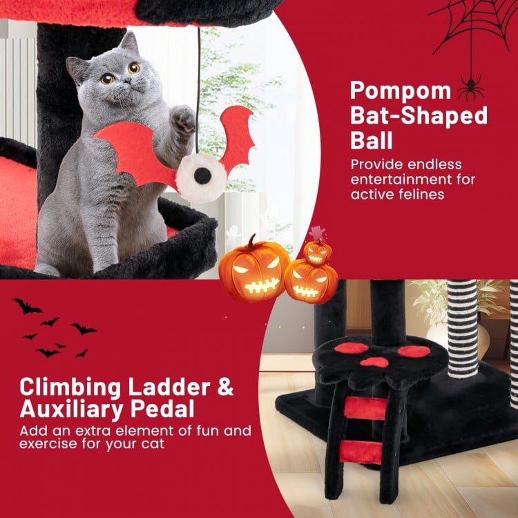 Gothic Cat Tree with Cat Bed Cat Condo and Sisal Scratching Post-Black & Red