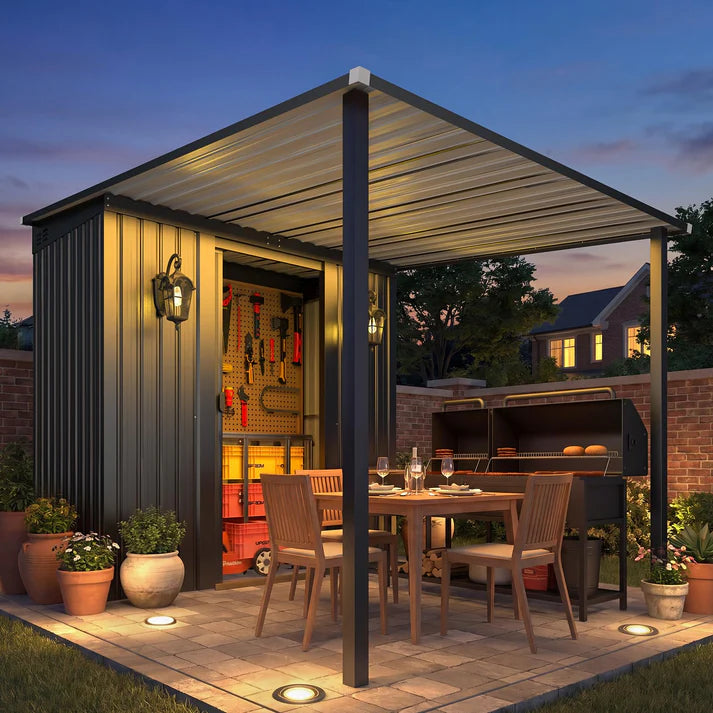 5' x 8' Metal Outdoor Grill Gazebo with 215 Cu. Ft. Lean-To Storage Shed, Galvanized Steel Hardtop Shelter