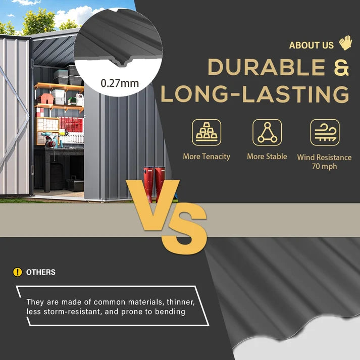 Corner Outdoor Storage Shed with Openable Windows – Dark Grey Metal Garden Storage Shelter