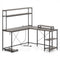 L-Shaped Reversible Gaming Desk with LED Strip and Power Outlets Hutch Monitor Stand-Gray