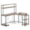 L-Shaped Reversible Gaming Desk with LED Strip and Power Outlets Hutch Monitor Stand-Rustic Brown