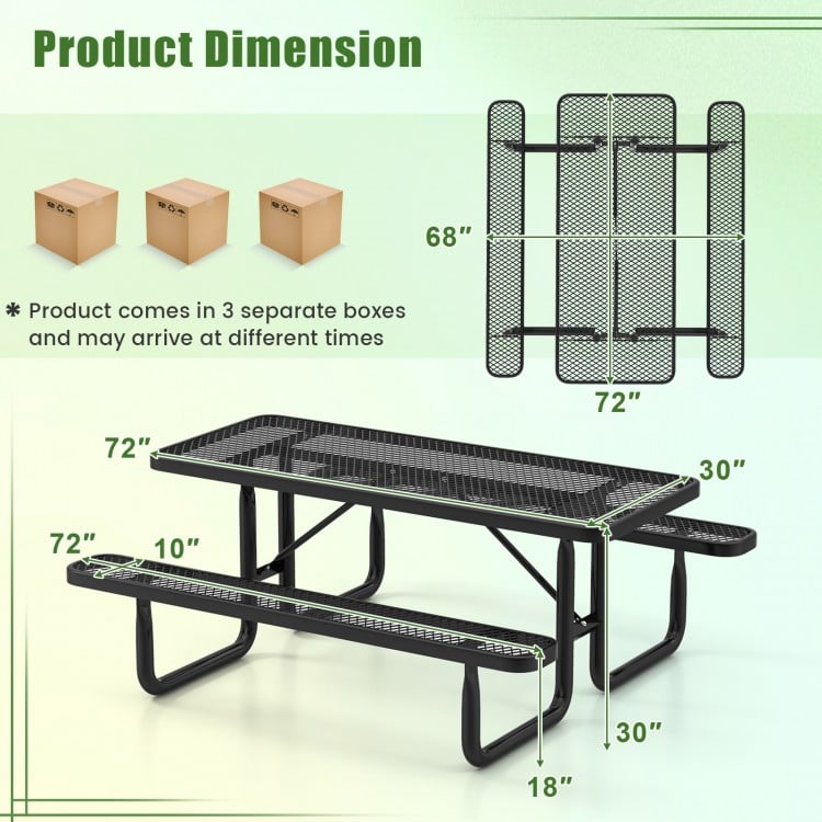 Outdoor Picnic Table and Bench Set for 8 Person with Seats and Mesh Grid-Black