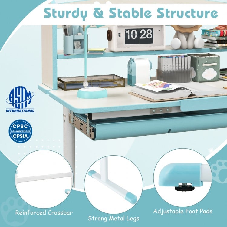 Height Adjustable Kids Study Desk with Tilt Desktop-Blue