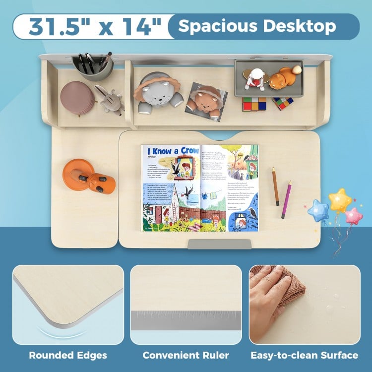 Height Adjustable Kids Study Desk with Tilt Desktop for 3-12 Years Old-Gray