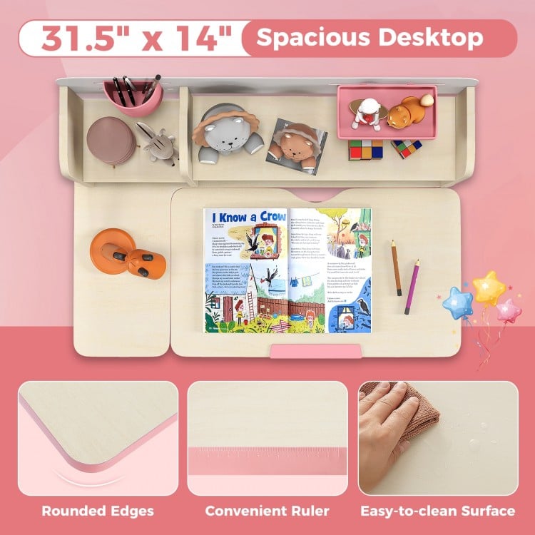 Height Adjustable Kids Study Desk with Tilt Desktop for 3-12 Years Old-Pink