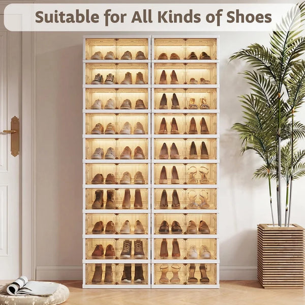 2-Pack 10-Tier Foldable Shoe Rack Organizer – 40 Pairs, Stackable Storage Cabinet with Clear Doors