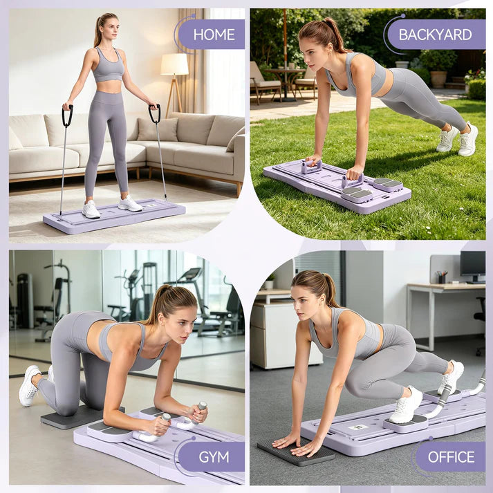 5-in-1 Foldable Pilates Reformer Board with LED Counter | Home Fitness Workout Board with Resistance Bands, Purple or Black