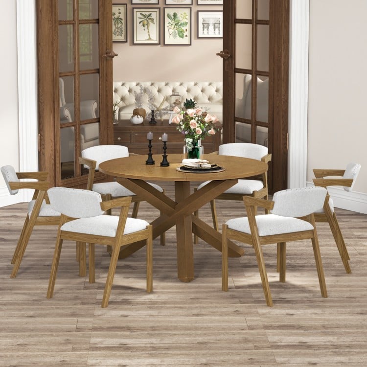 47 Inches Round Dining Table with Solid Acacia Wood Legs for 4-6 Person-Natural
