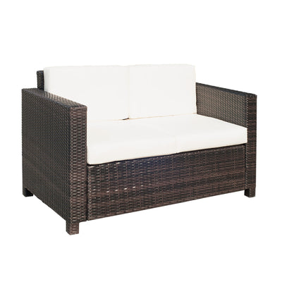 Outsunny Deluxe 2 Seat Rattan Wicker Sofa Garden Cushioned Brown 
