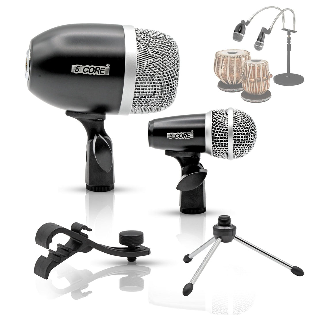 5Core Tabla Microphone Set Uni-Directional XLR Kick Snare Bayan Dayan Instrument Mic BLACK