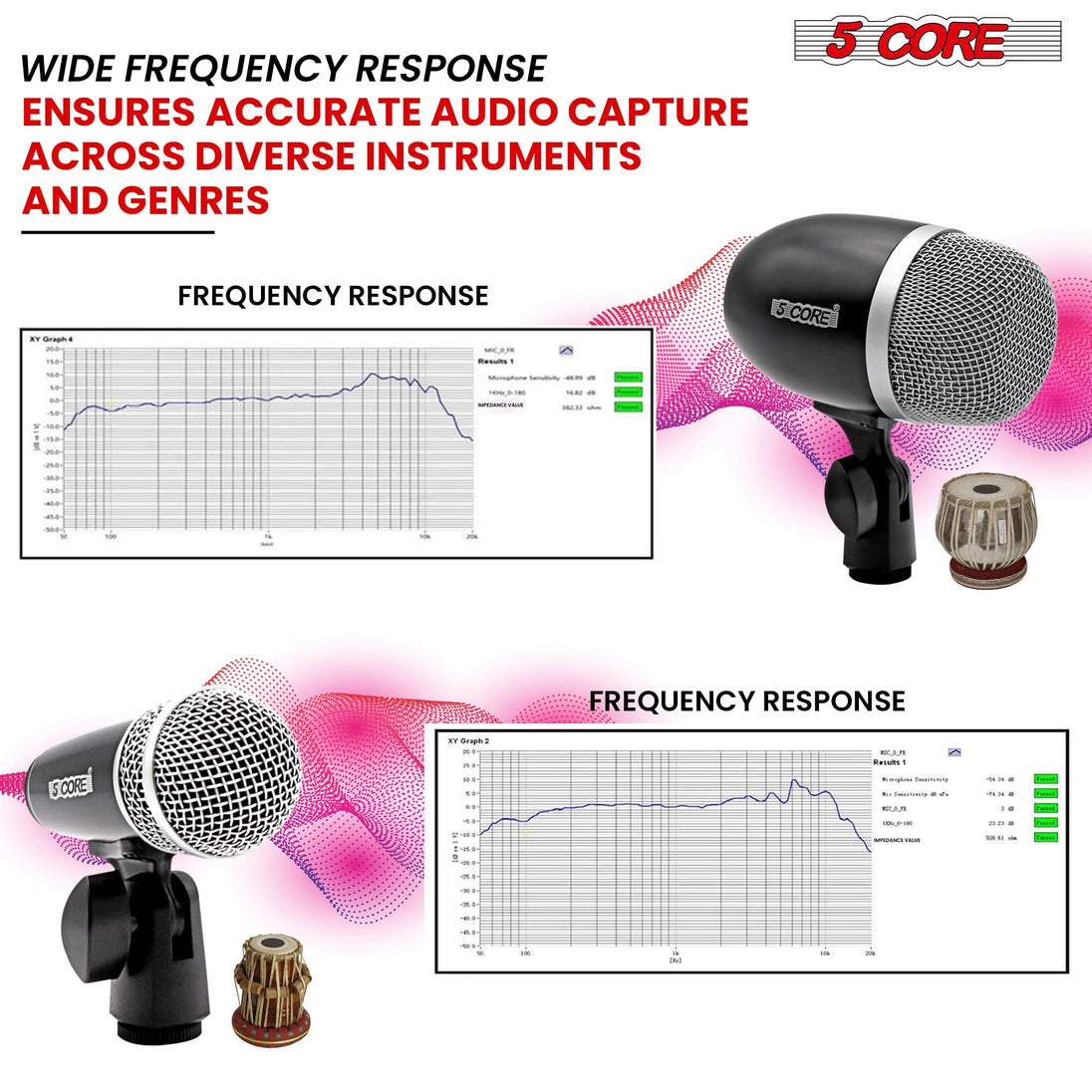 5Core Tabla Microphone Set Uni-Directional XLR Kick Snare Bayan Dayan Instrument Mic BLACK