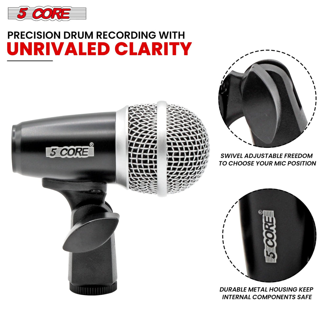 5Core Tabla Microphone Set Uni-Directional XLR Kick Snare Bayan Dayan Instrument Mic BLACK