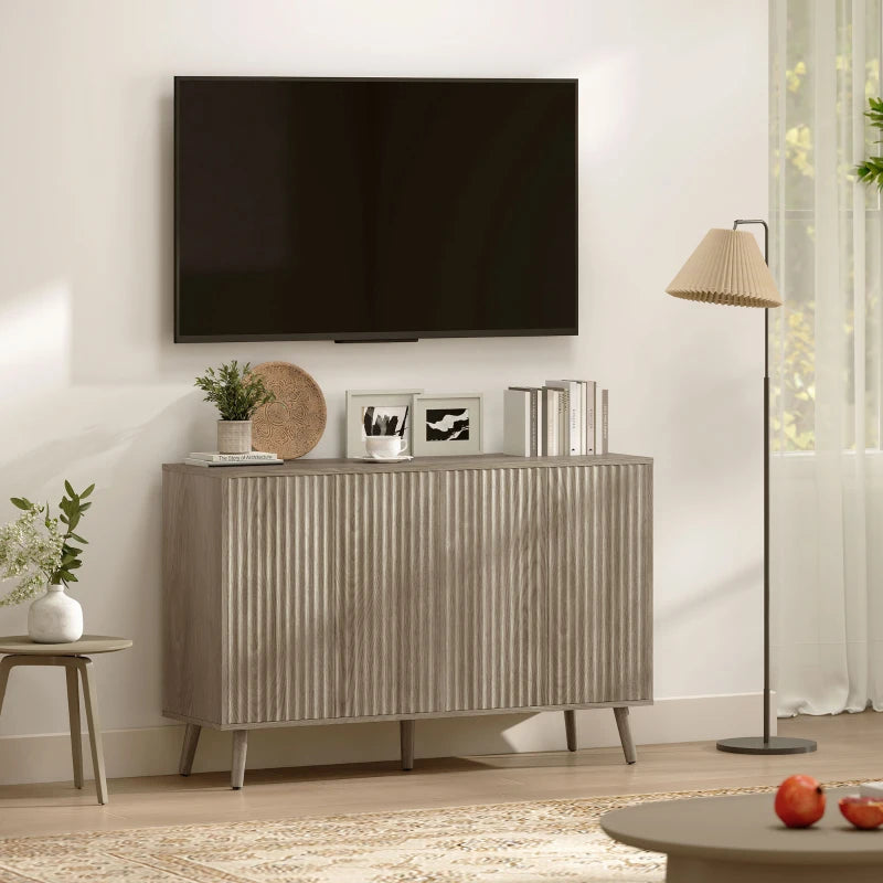 Buffet Cabinet with Storage, Modern Fluted Sideboard with Adjustable Shelves for Dining Room Living Room, Light Grey