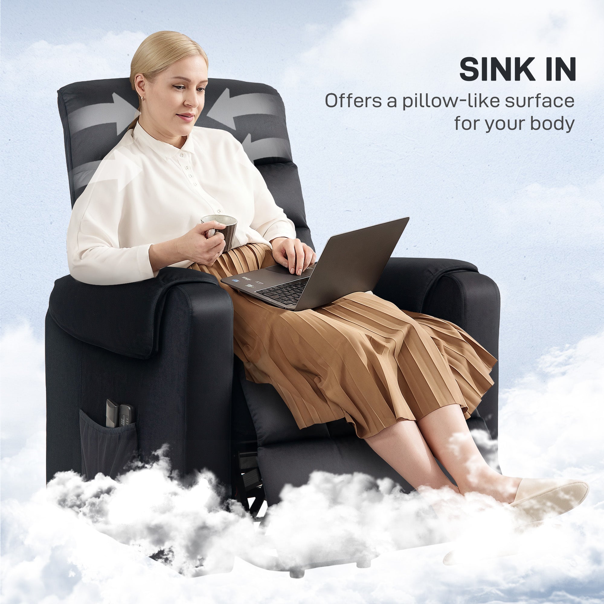 HOMCOM Lift Chair for Elderly, Massage Recliner Chair with 8 Vibration Points, Footrest, Remote Control, Side Pockets, Black 