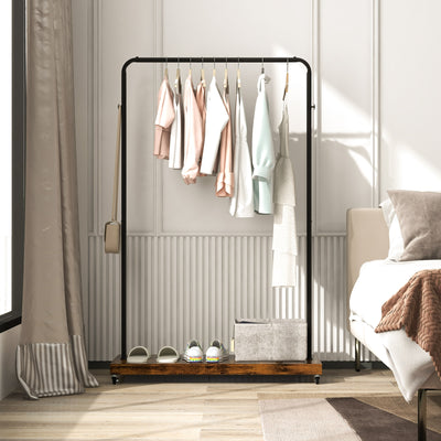 Rolling Garment Rack with Hanging Hooks and Bottom Storage Shelf 
