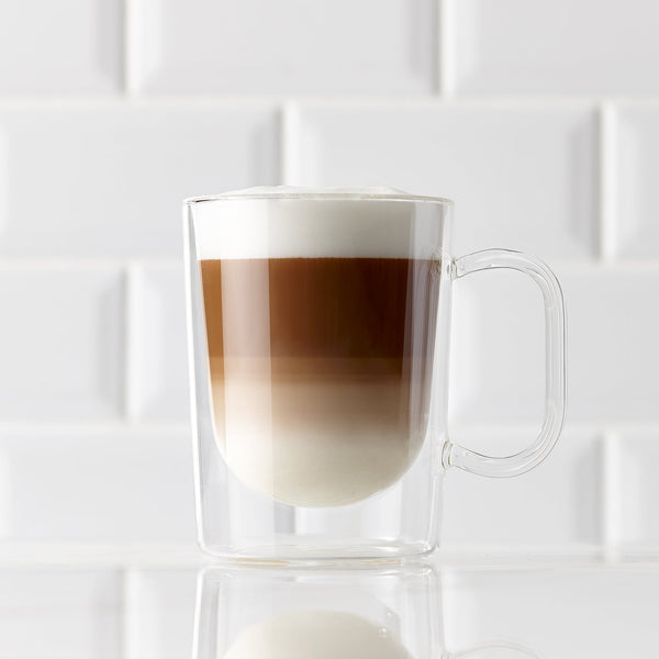 Insulated Double-Wall Glass Coffee Tea Hot or Cold Beverage Mug 2 Piece Set 370ml, Barista