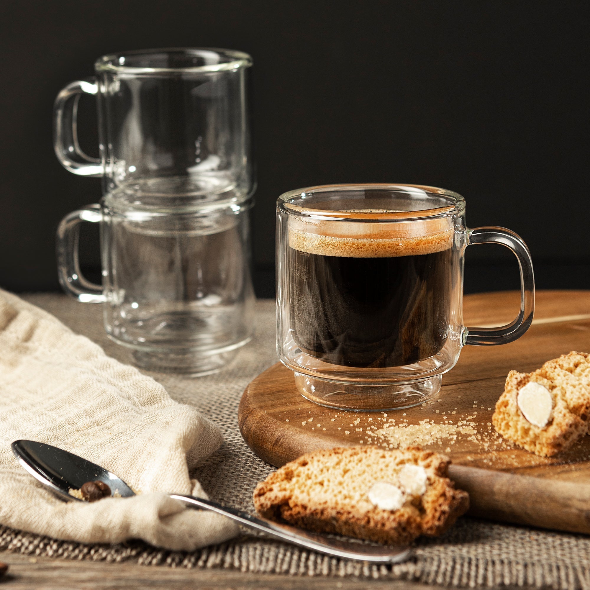 Insulated Double-Wall Glass Coffee Tea Hot or Cold Beverage Mug 2 Piece Set 90ml, Barista 