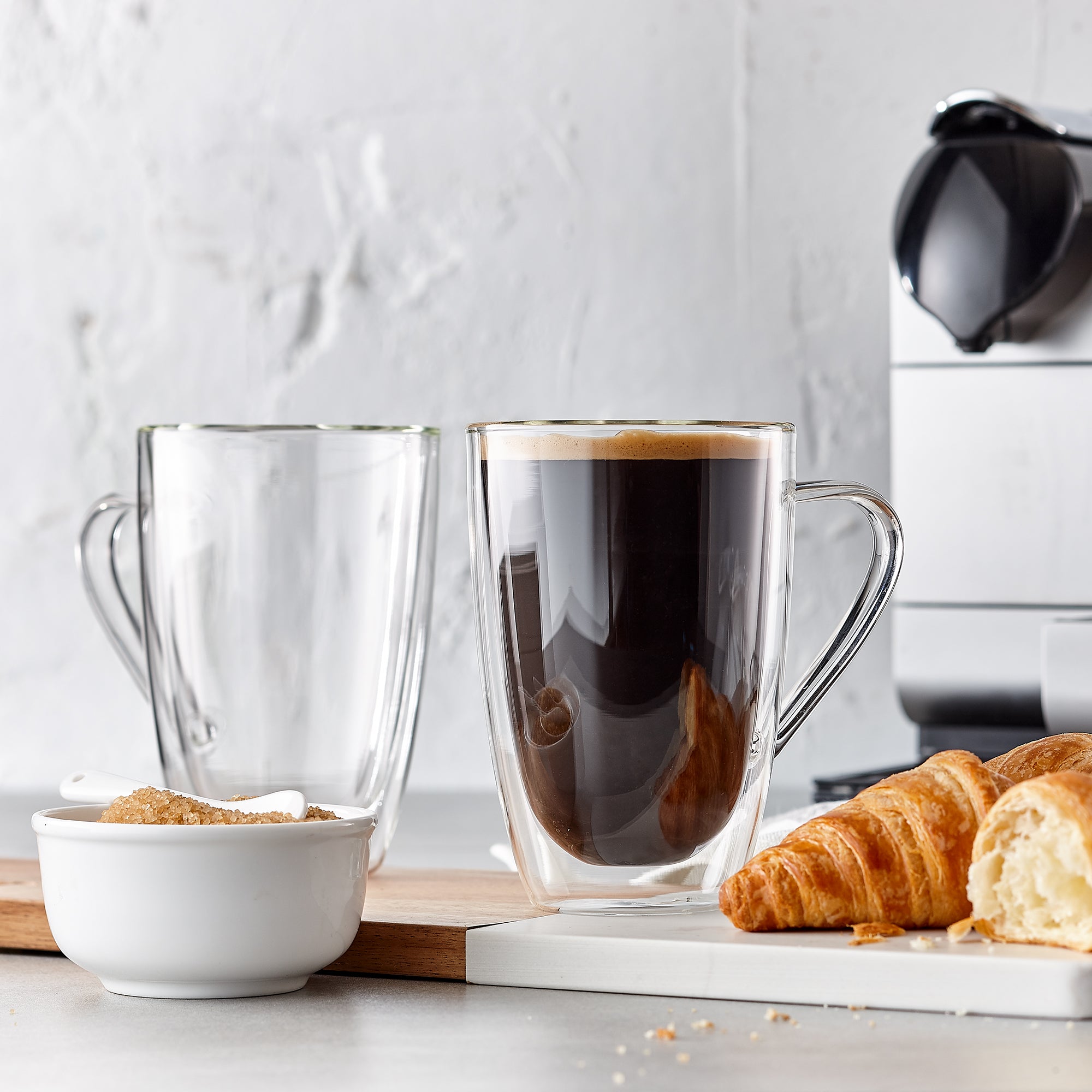 Insulated Double-Wall Glass Coffee Tea Hot or Cold Beverage Mug 4 Piece Set 350ml, Barista 